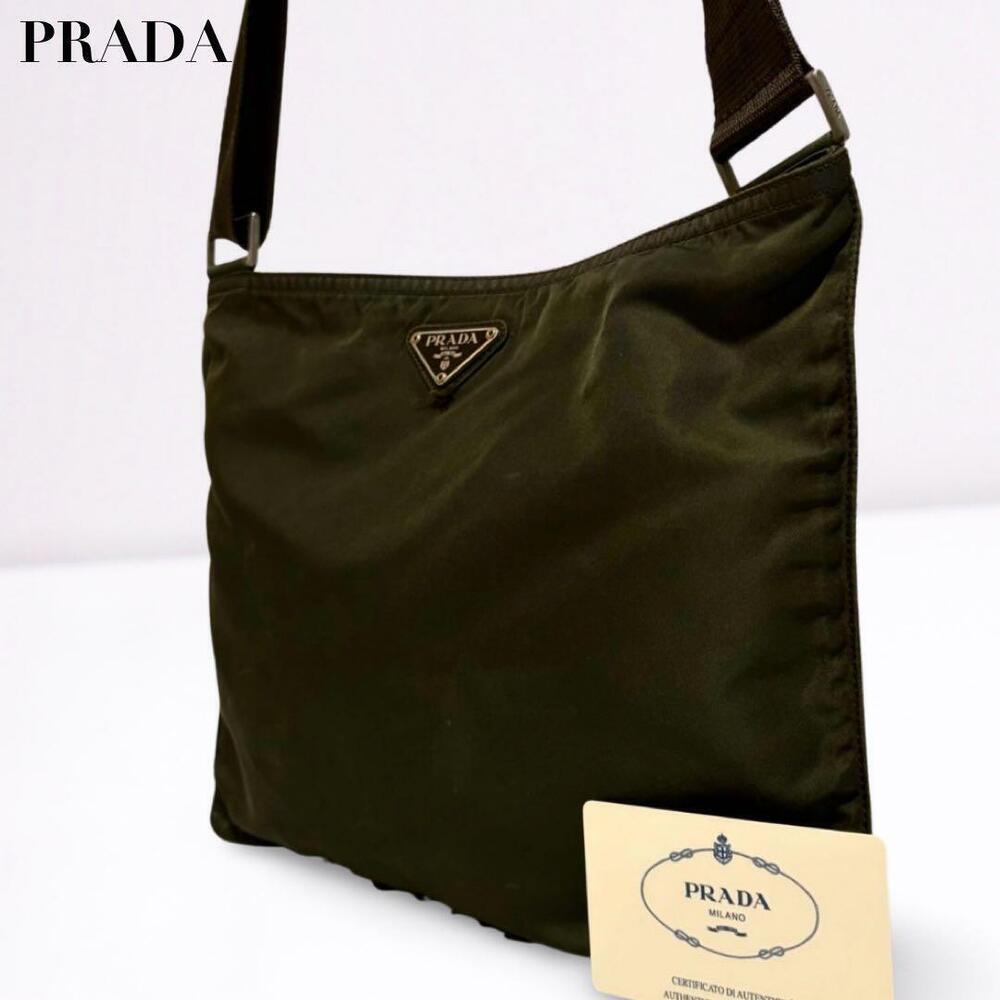 PRADA shoulder bag sacoche cross body triangular Khaki Green